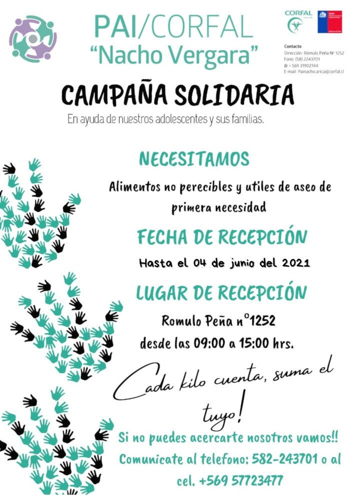 Programa PAI Nacho Vergara realiza Campaña Solidaria para apoyo de familias en Cuarentena
